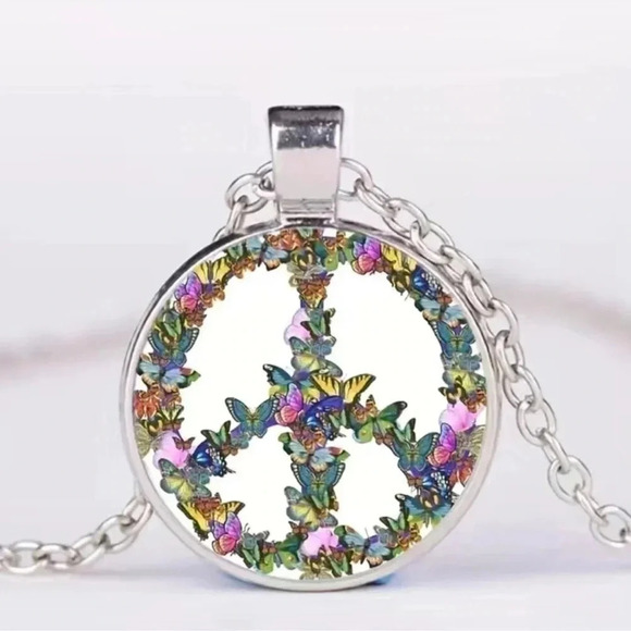 2 LEFT! Colorful Butterfly Peace Pendant Necklace - Picture 3 of 5